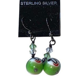 Sterling Silver Painted Marble Dangling Earrings